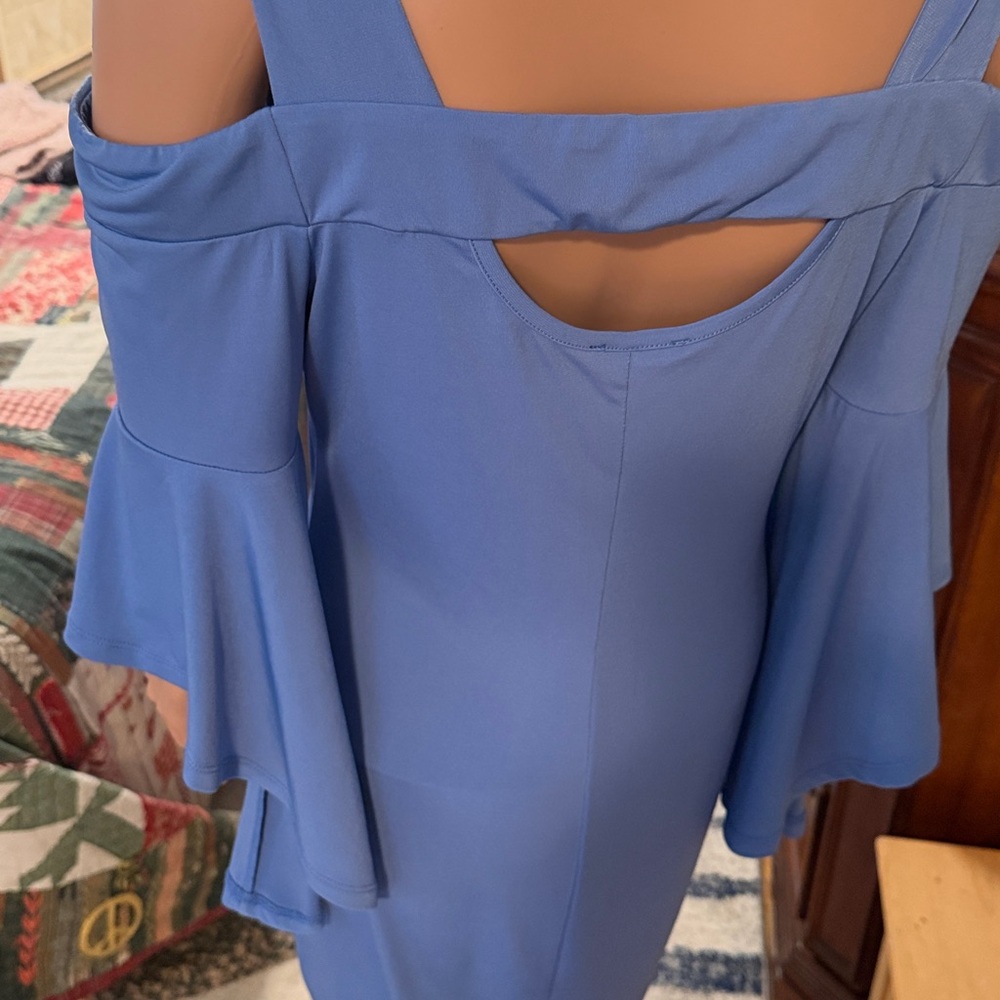 Blue Cold-Shoulder Cutout Dress approx. 33” shoulder to bottom - Picture 4 of 5